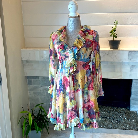 Few Moda Charla Ruffled Floral Watercolor Dress Size Medium - Picture 6 of 16
